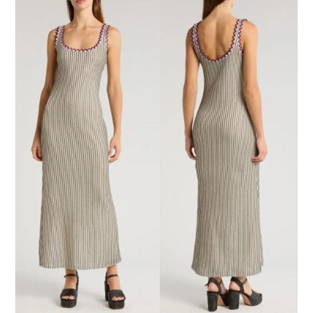 SAYLOR Vinia Maxi Dress Scallopes Trim Striped Knit Lined Black/Creme Size Small